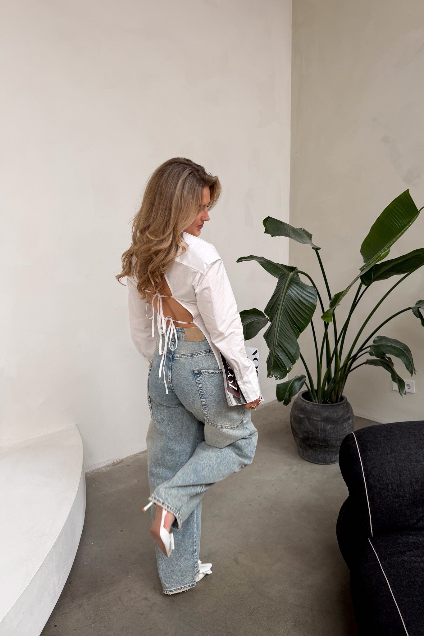 Open Back Tie Blouse