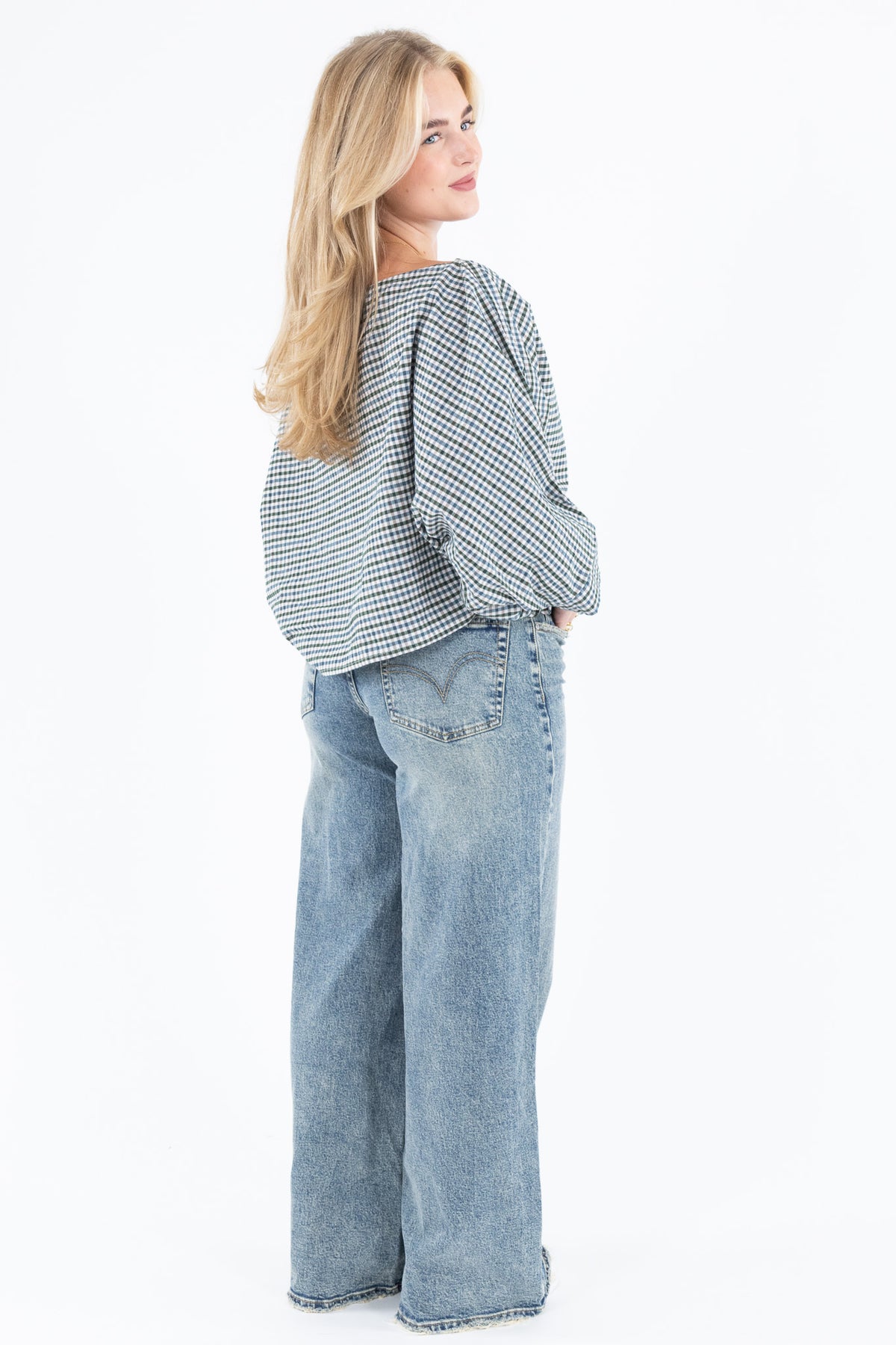 Off Shoulder Check Blouse