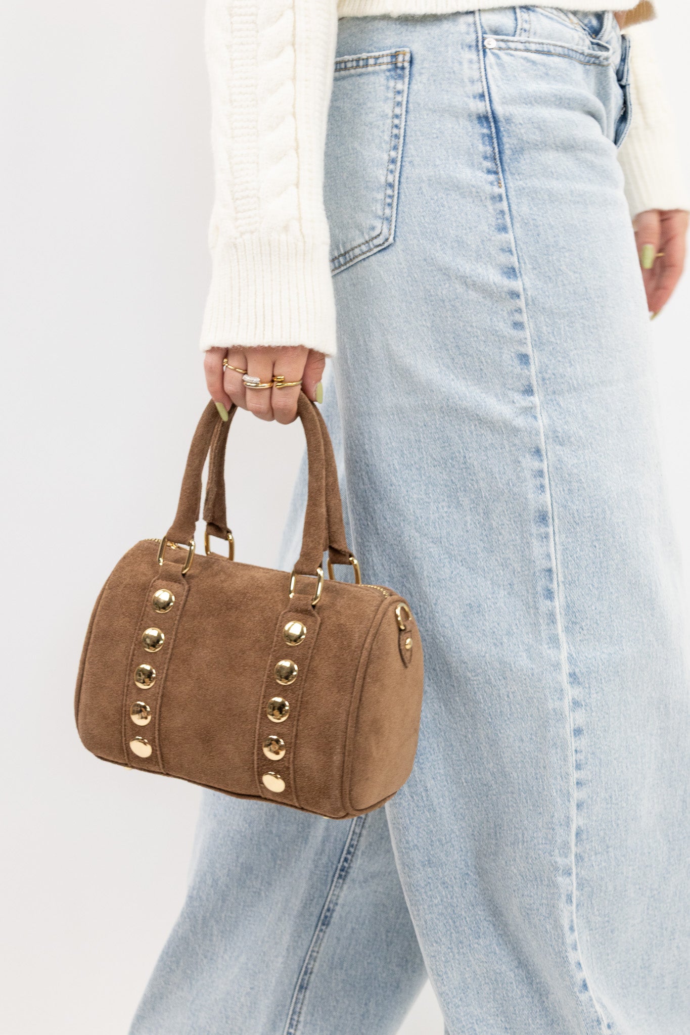 Suede Barrel Bag