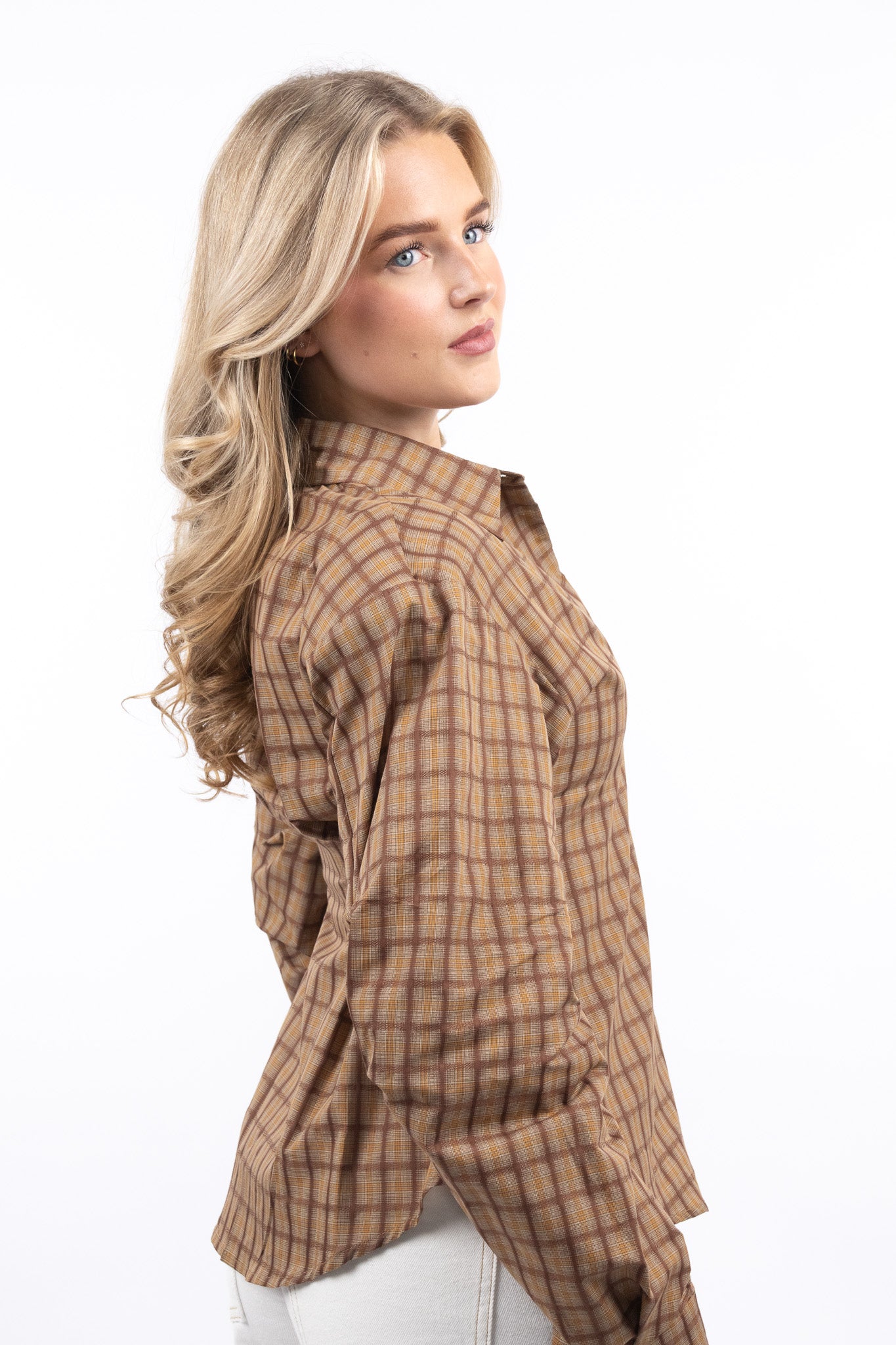 Retro Wrap Check Blouse
