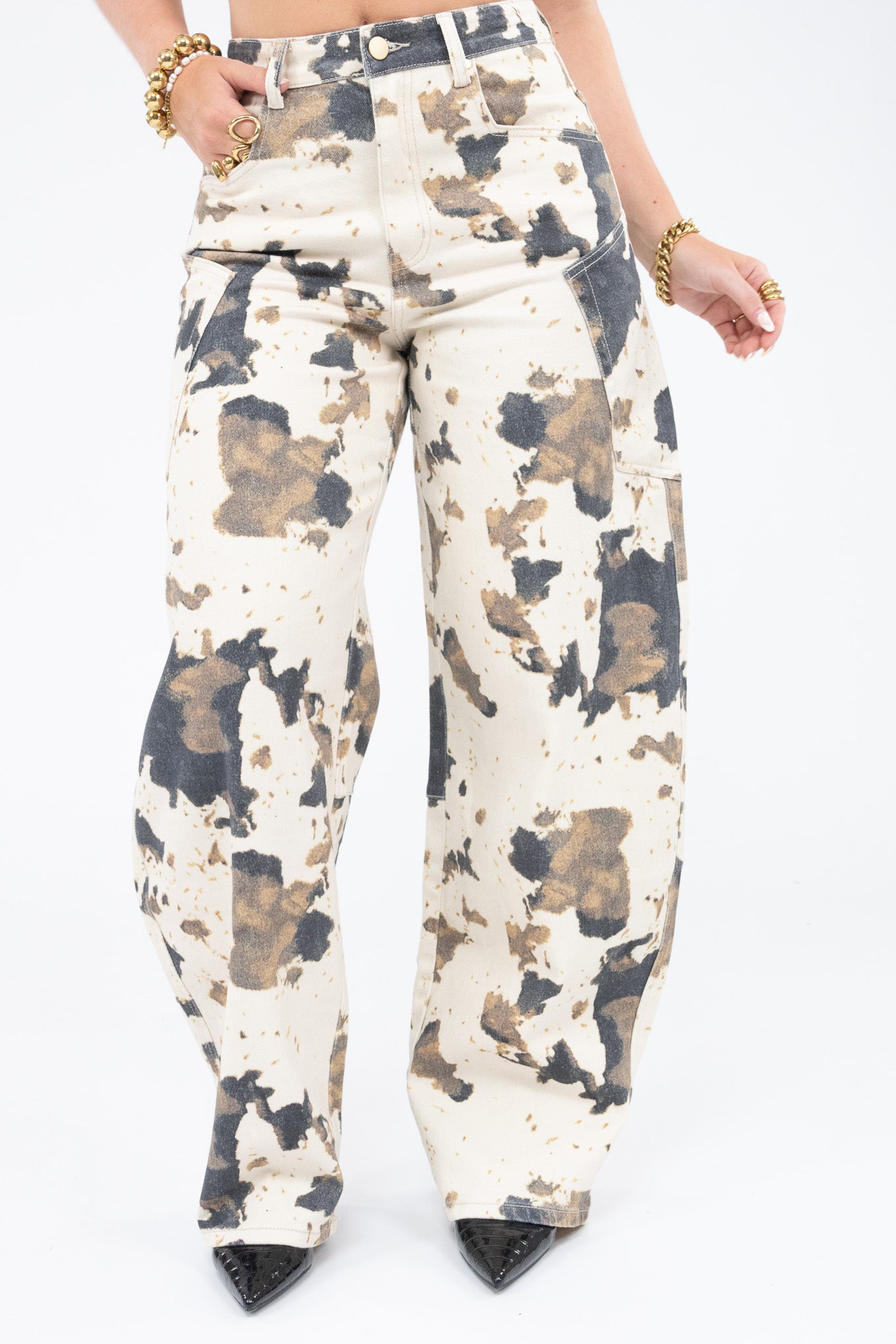 Cow Print Balloon Jeans