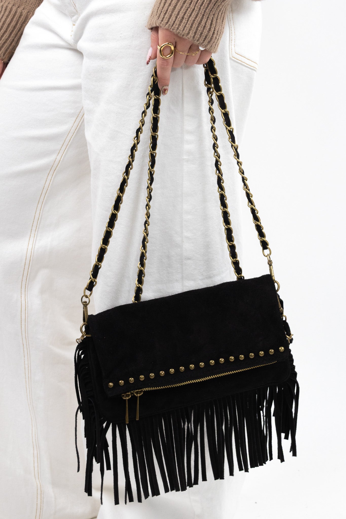 Suede Fringe Shoulder Bag