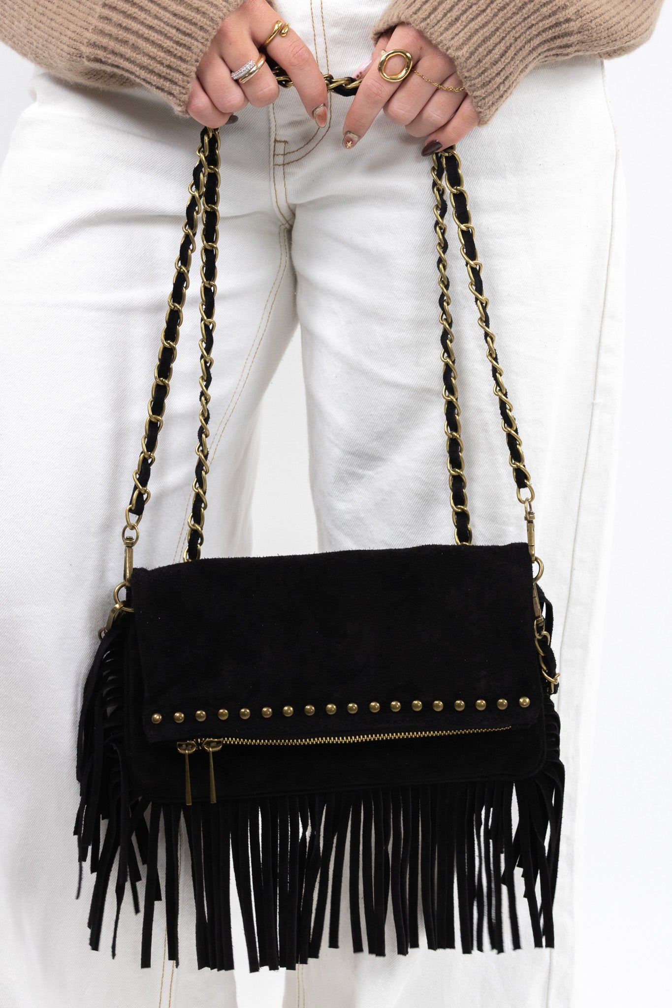 Suede Fringe Shoulder Bag
