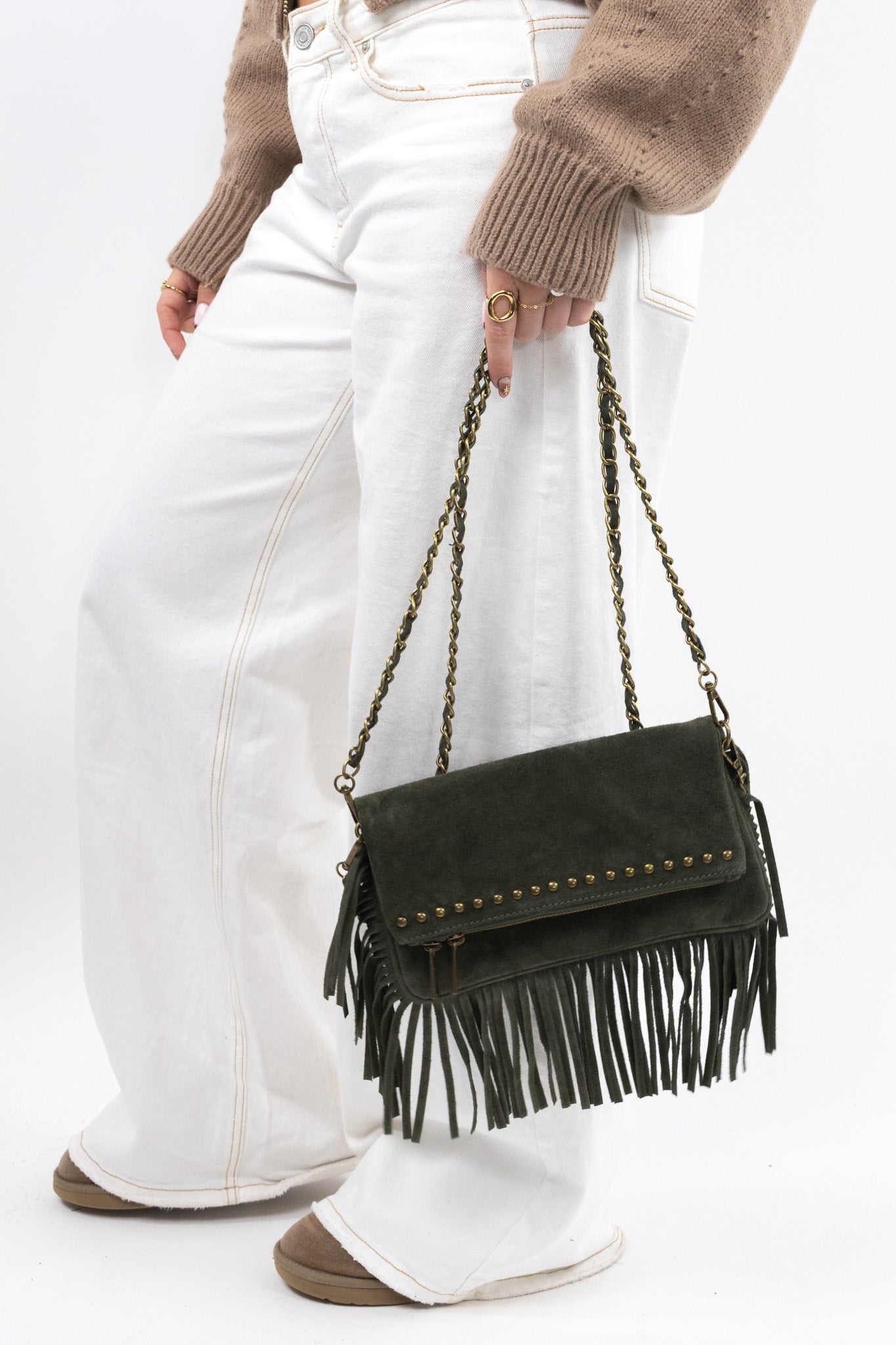 Suede Fringe Shoulder Bag
