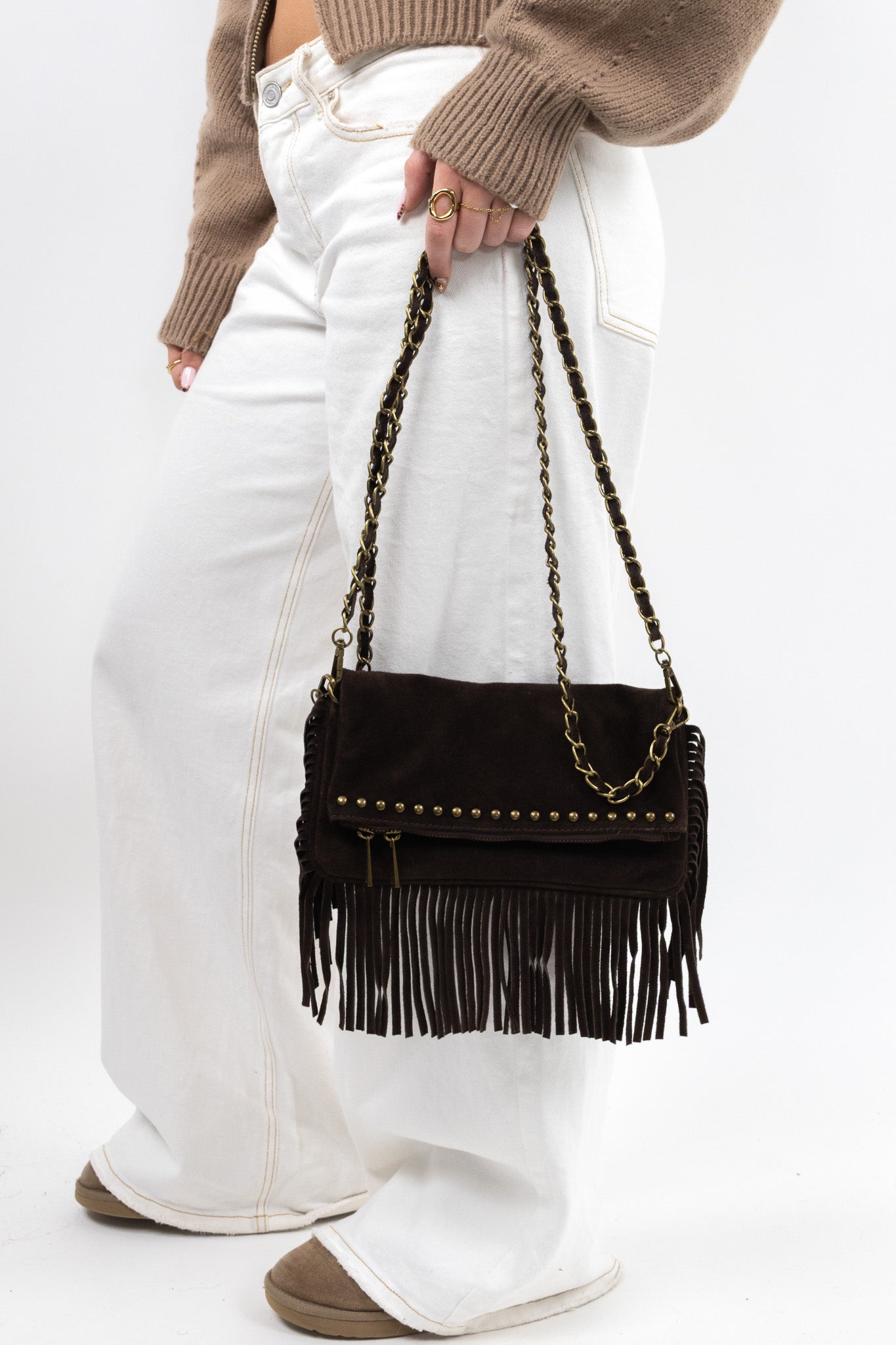 Suede Fringe Shoulder Bag