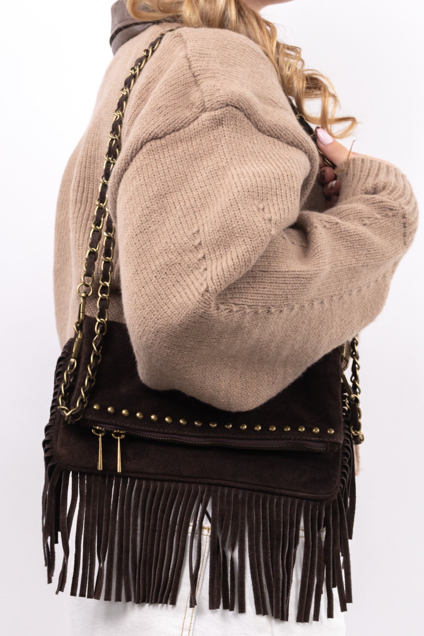 Suede Fringe Shoulder Bag