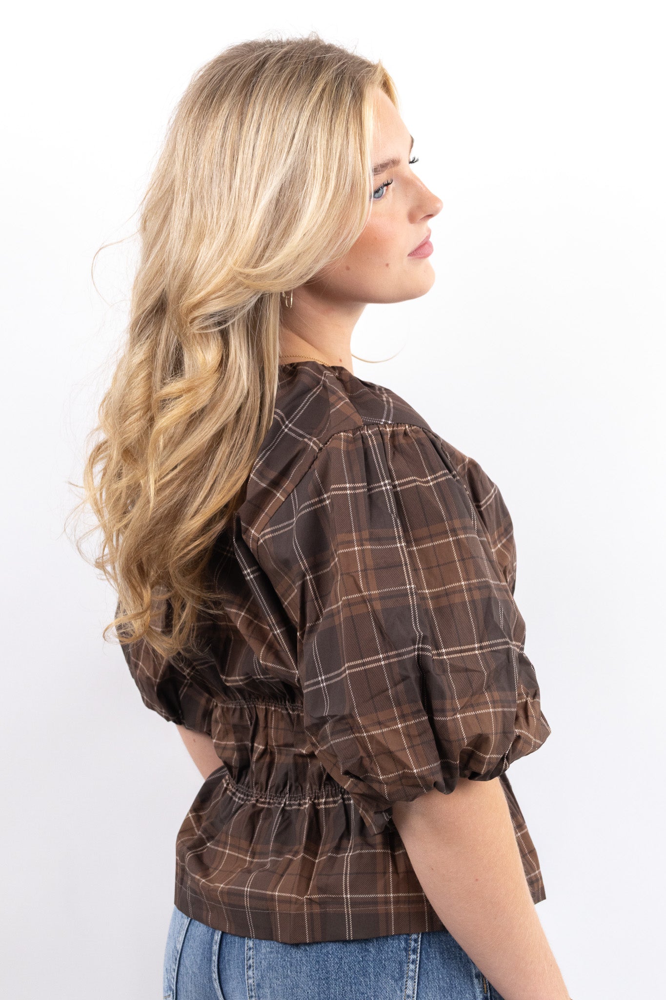 Puffed Check Blouse