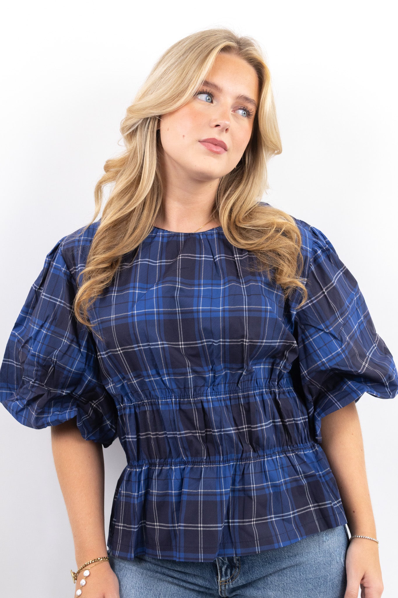 Puffed Check Blouse