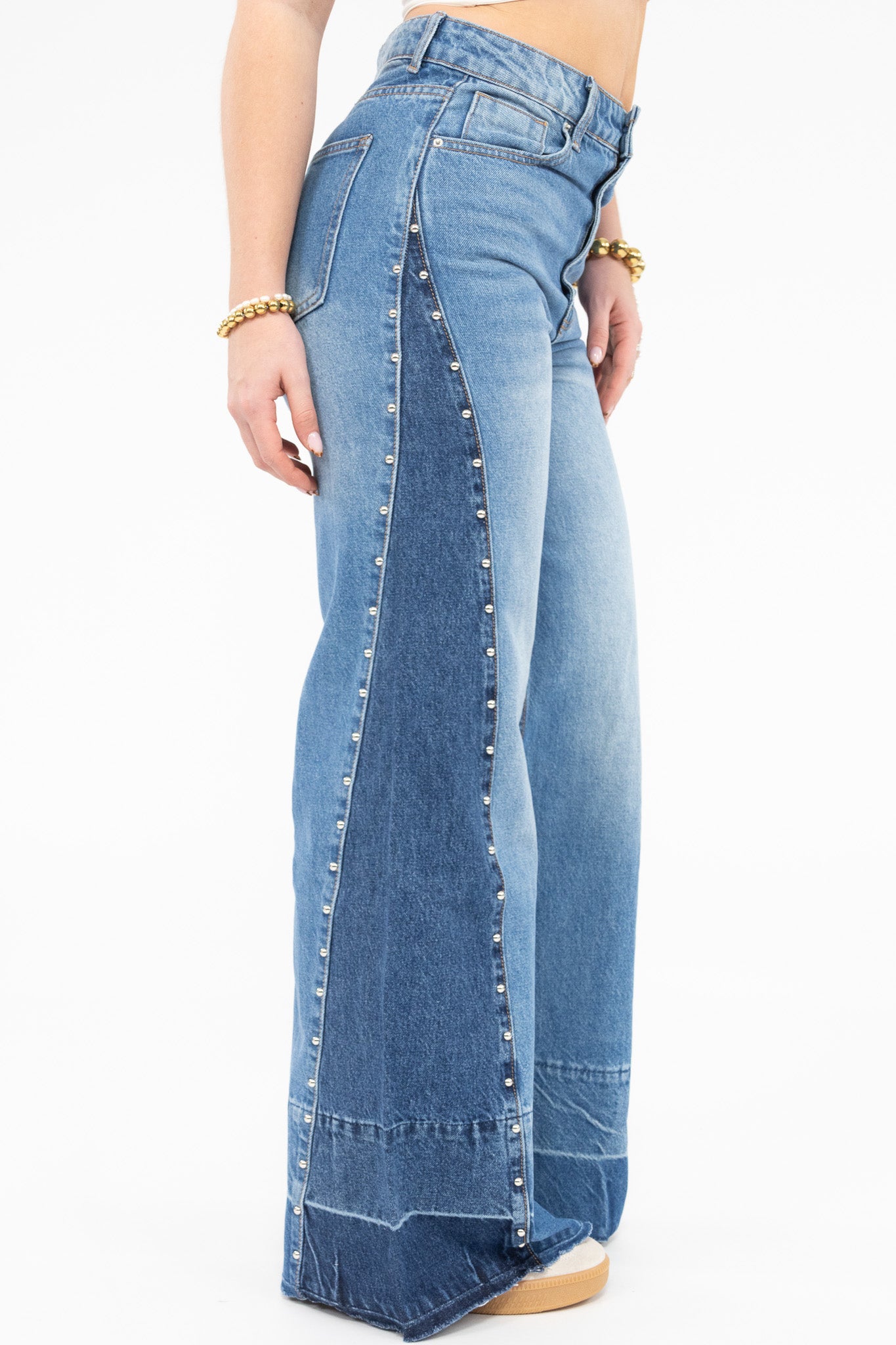 Stud Detail Wide Leg Jeans