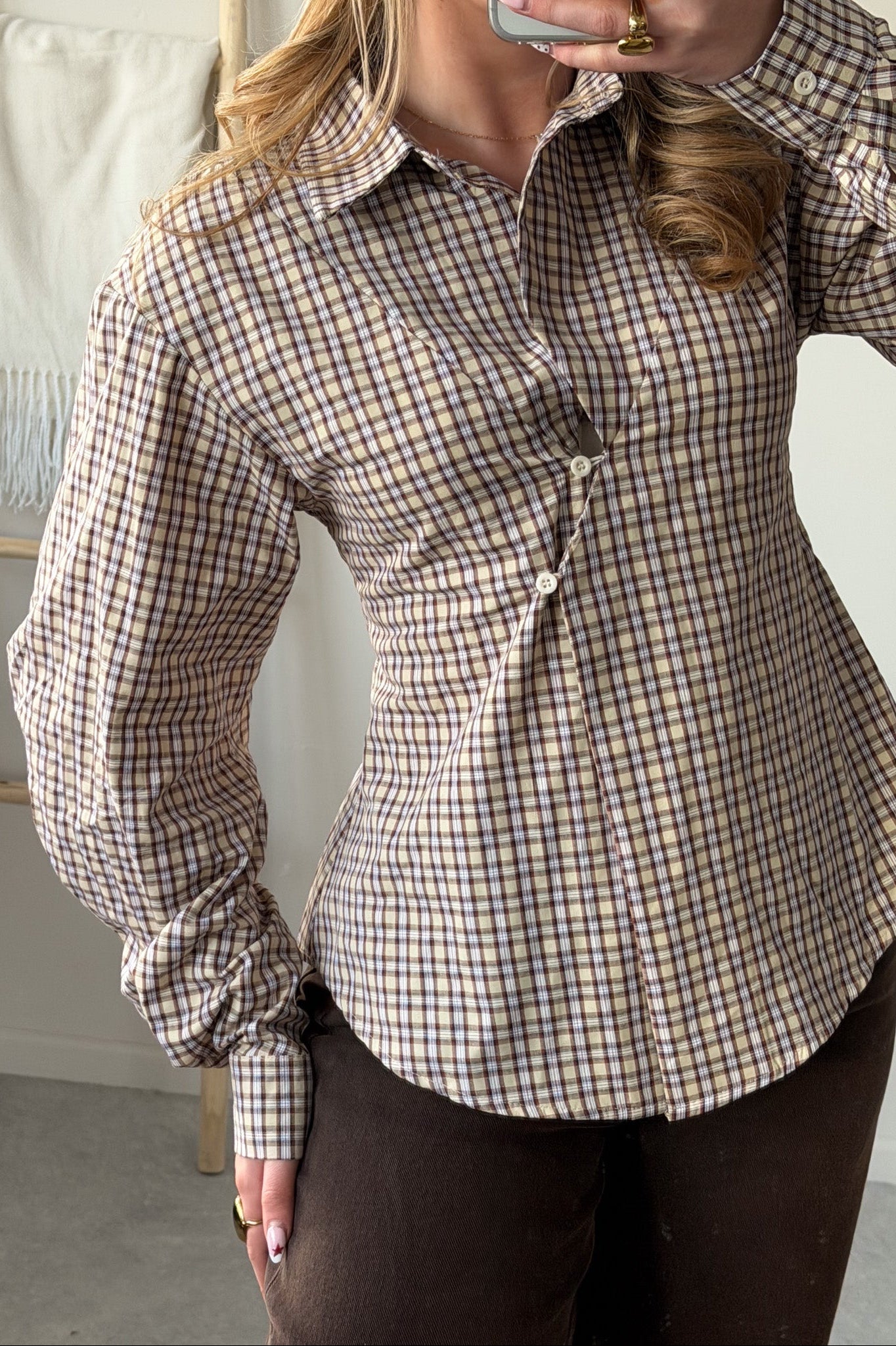 Vintage Check Wrap Blouse
