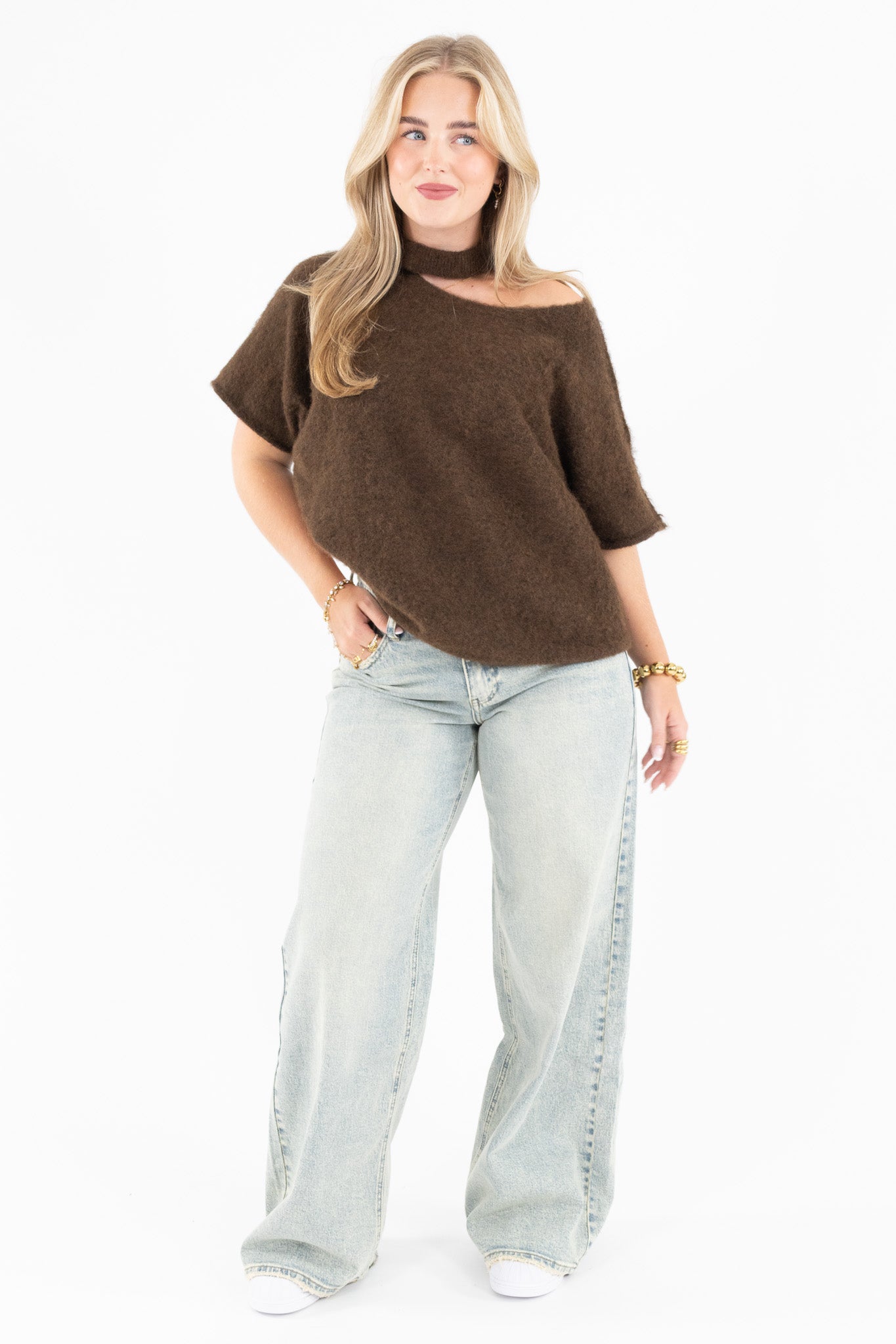 Cut Out Shoulder Knit