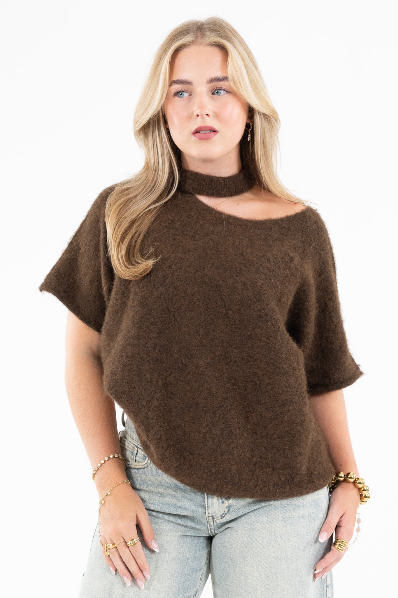 Cut Out Shoulder Knit