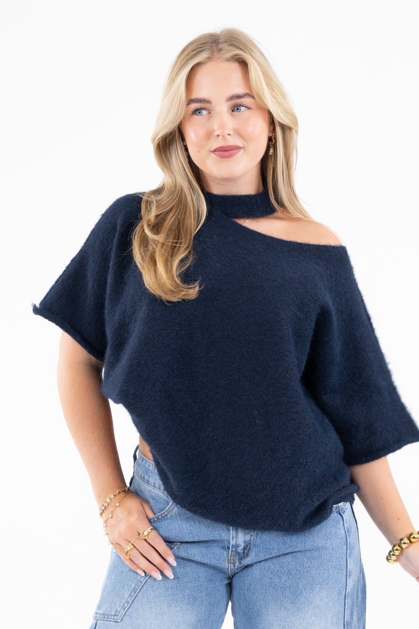 Cut Out Shoulder Knit