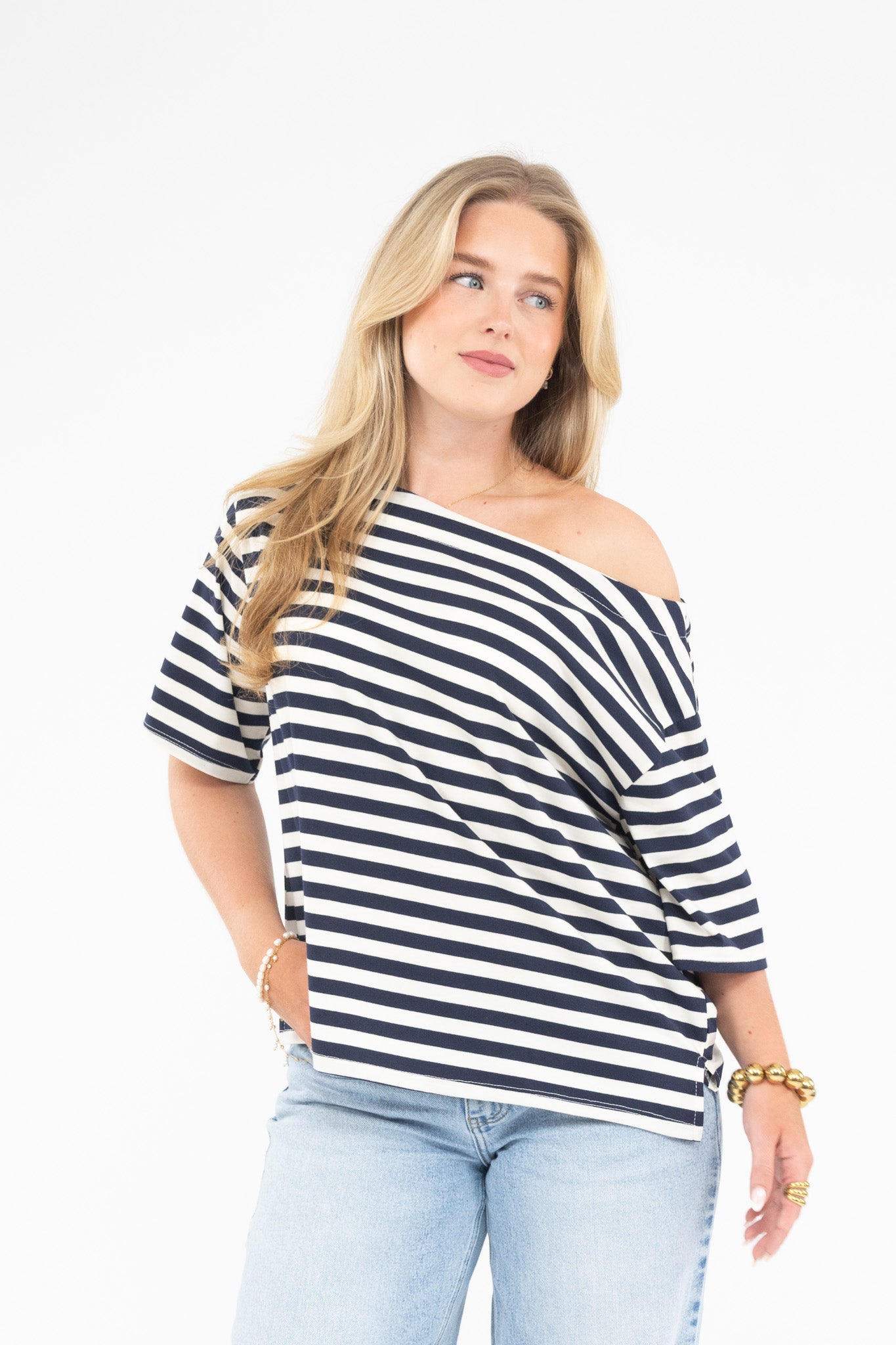Striped Off Shoulder Tee