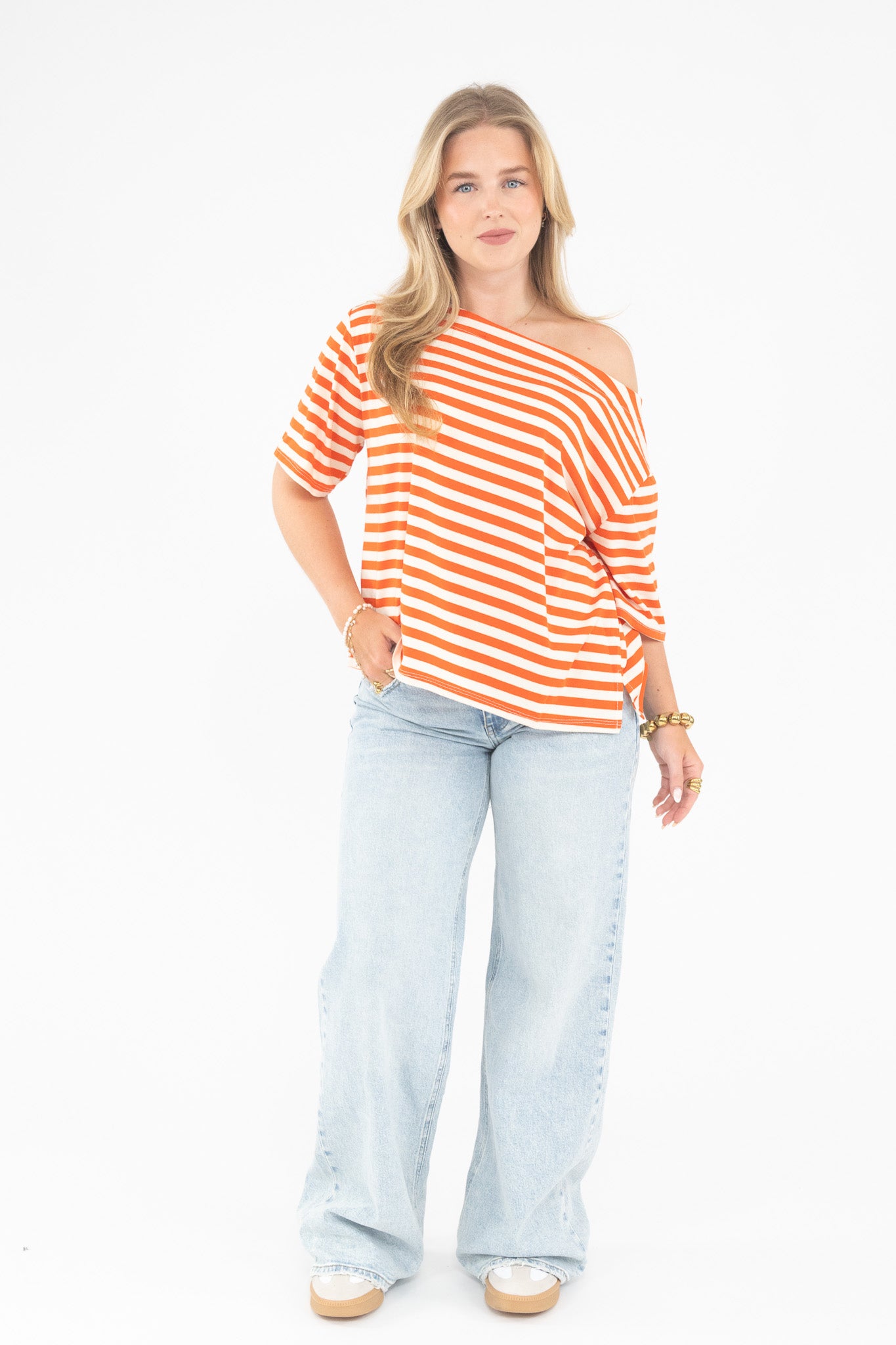 Striped Off Shoulder Tee