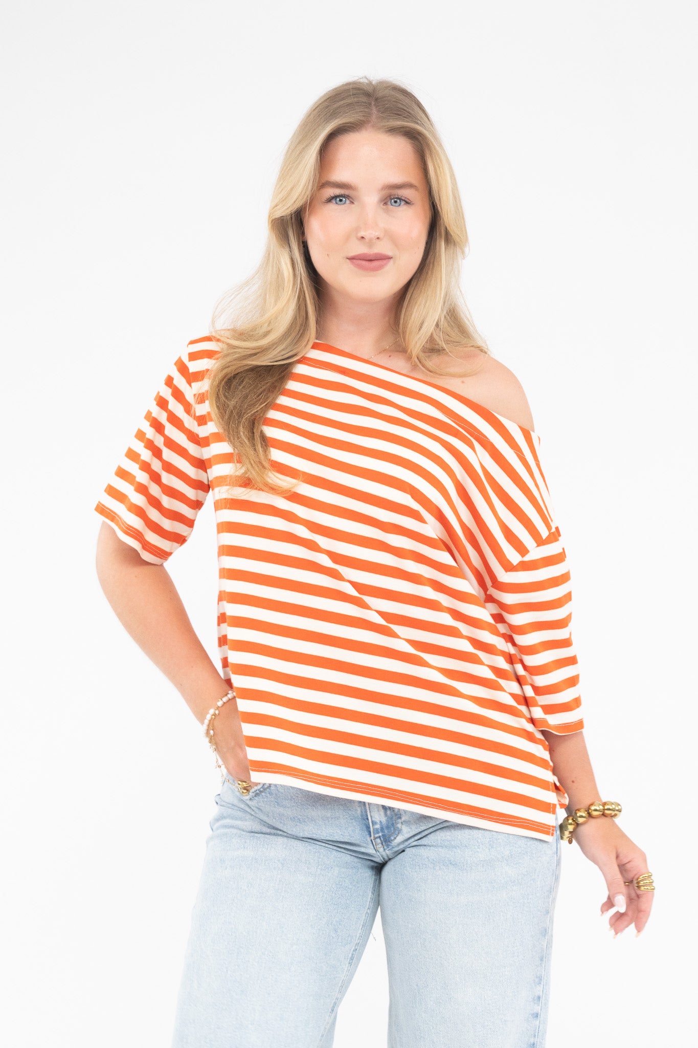 Striped Off Shoulder Tee