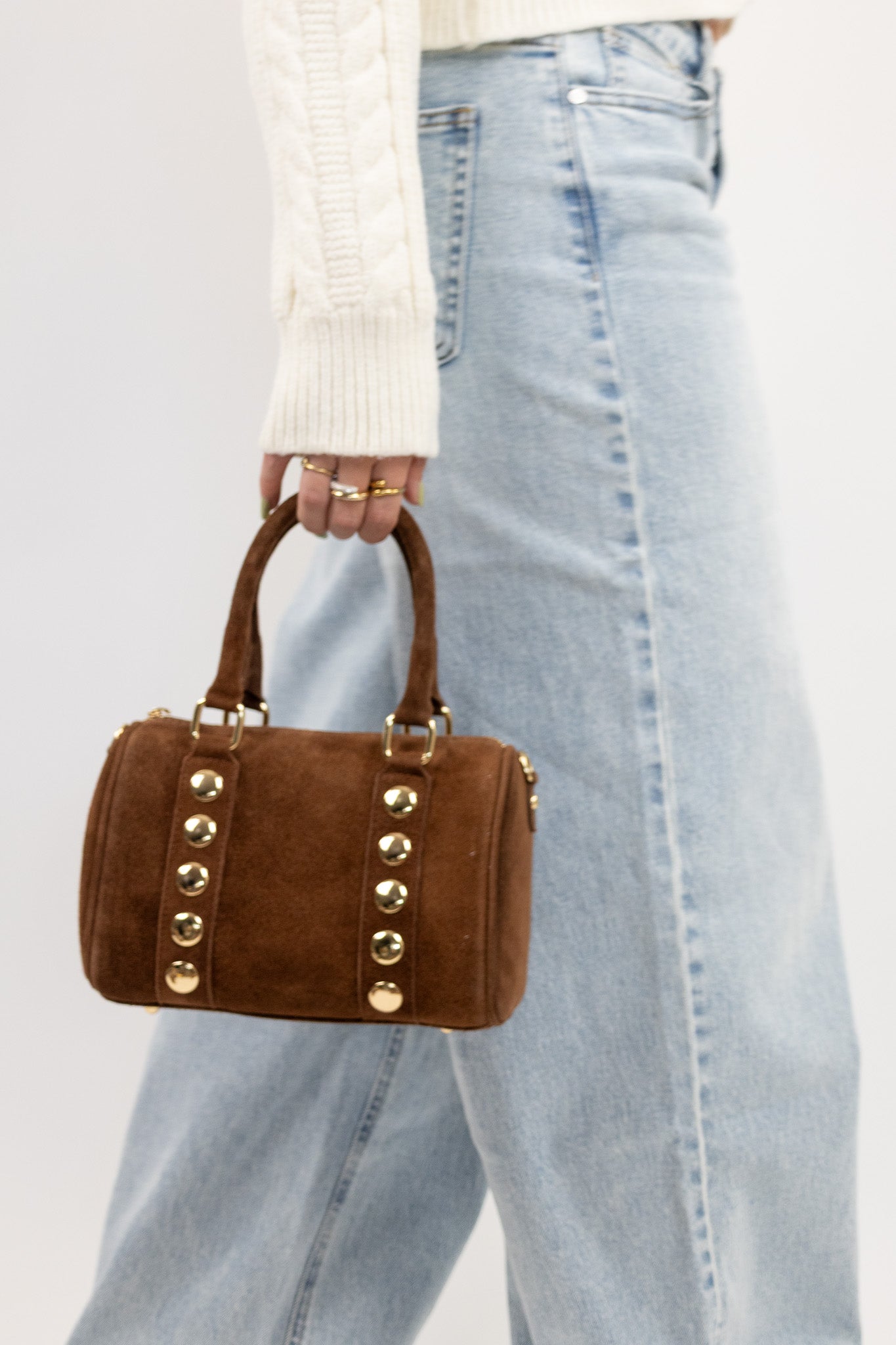 Suede Barrel Bag