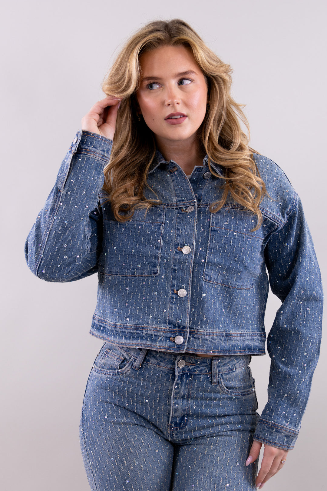 Grace rhinestone denim blouse