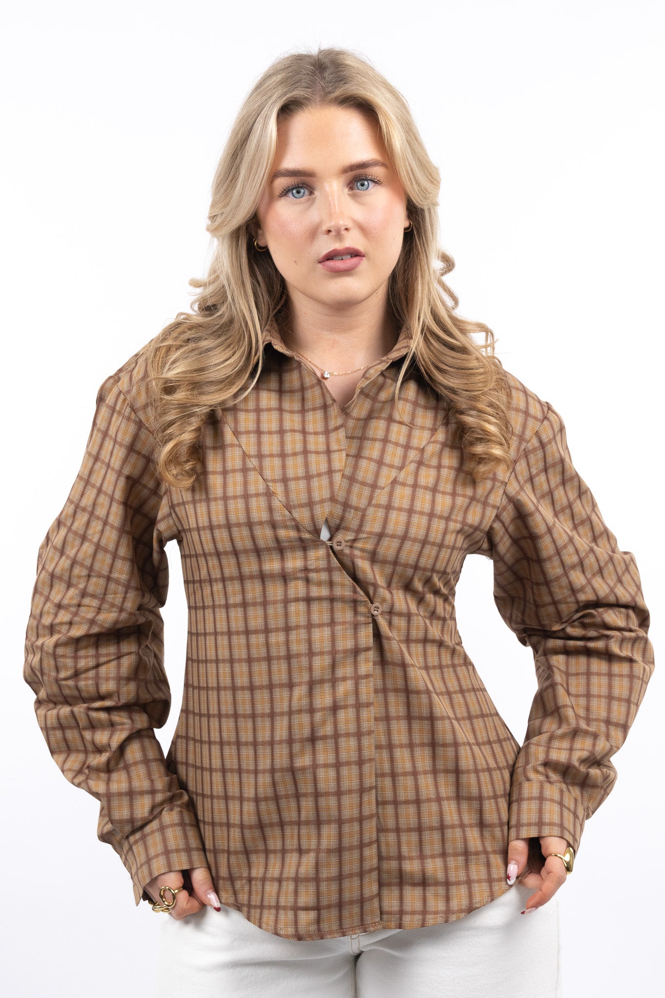 Retro Wrap Check Blouse