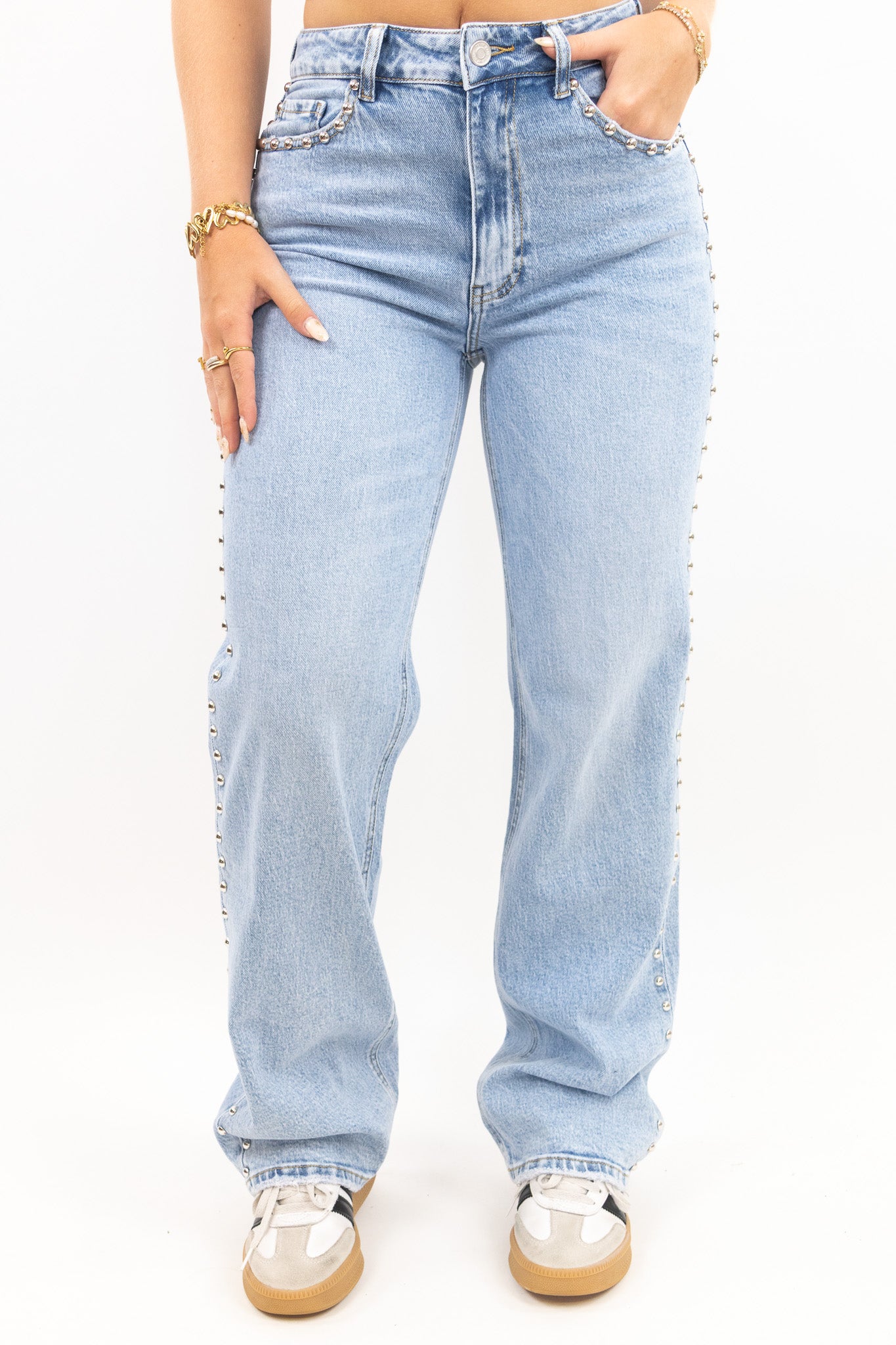 Studded Side Wide Leg Jeans