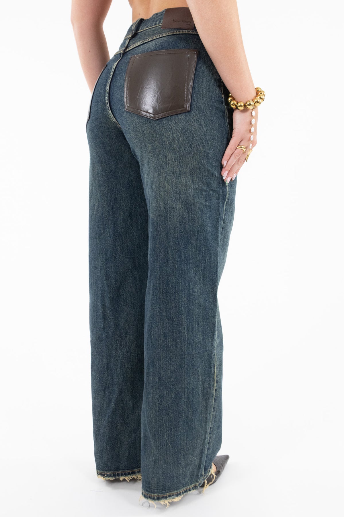 Leather Pocket Wide Leg Jeans