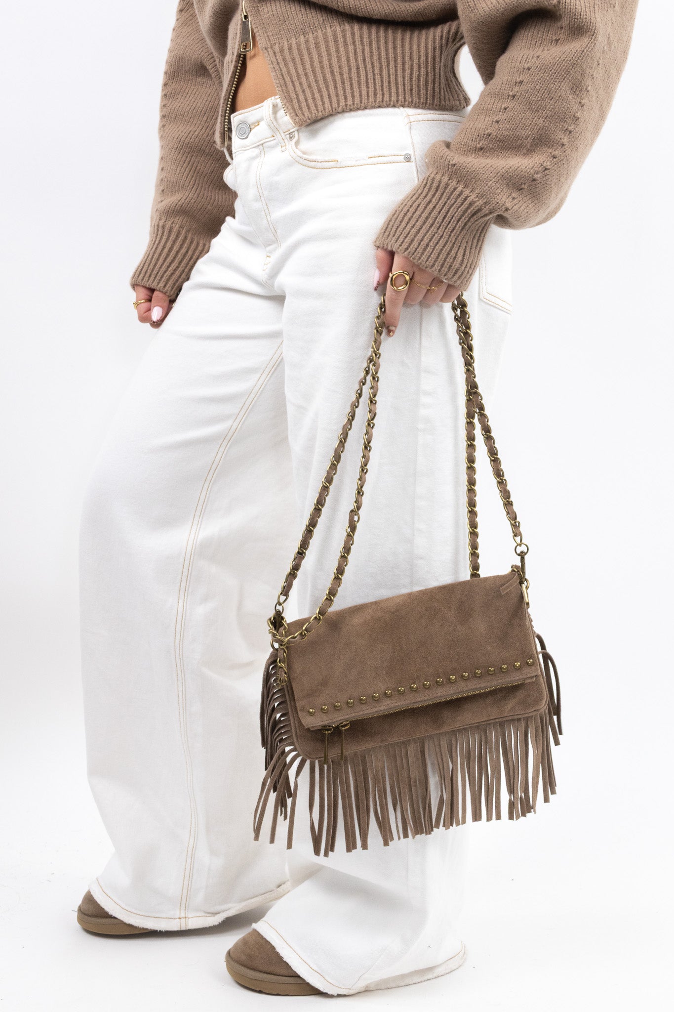 Suede Fringe Shoulder Bag
