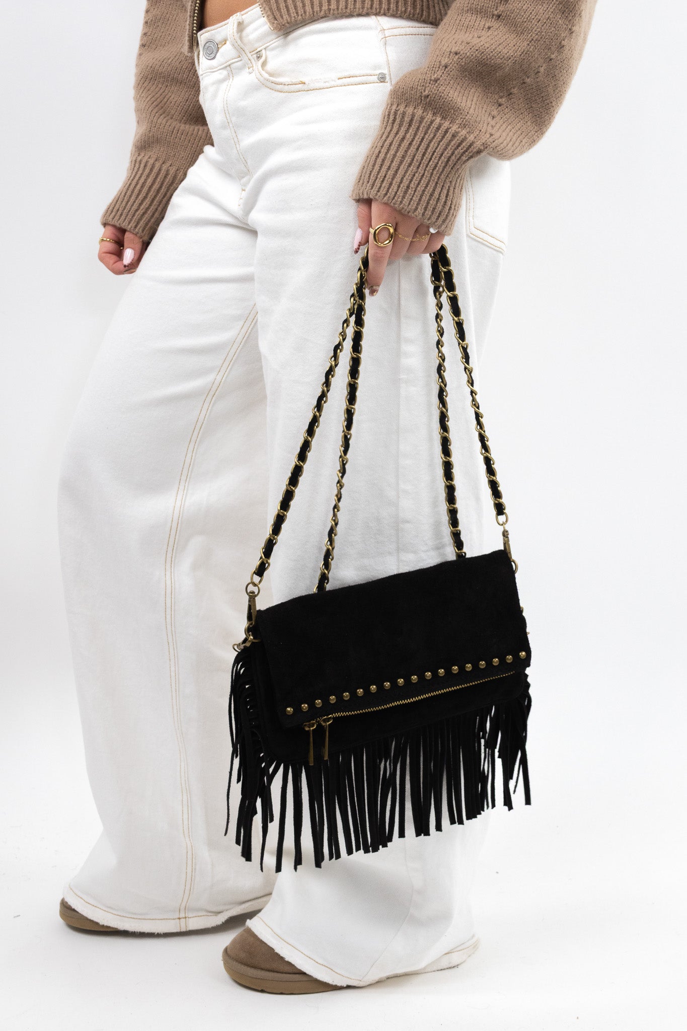 Suede Fringe Shoulder Bag