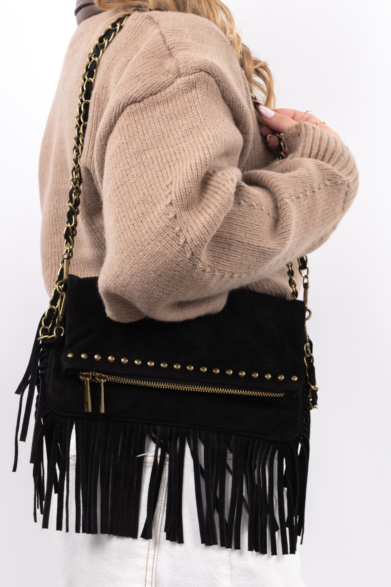 Suede Fringe Shoulder Bag