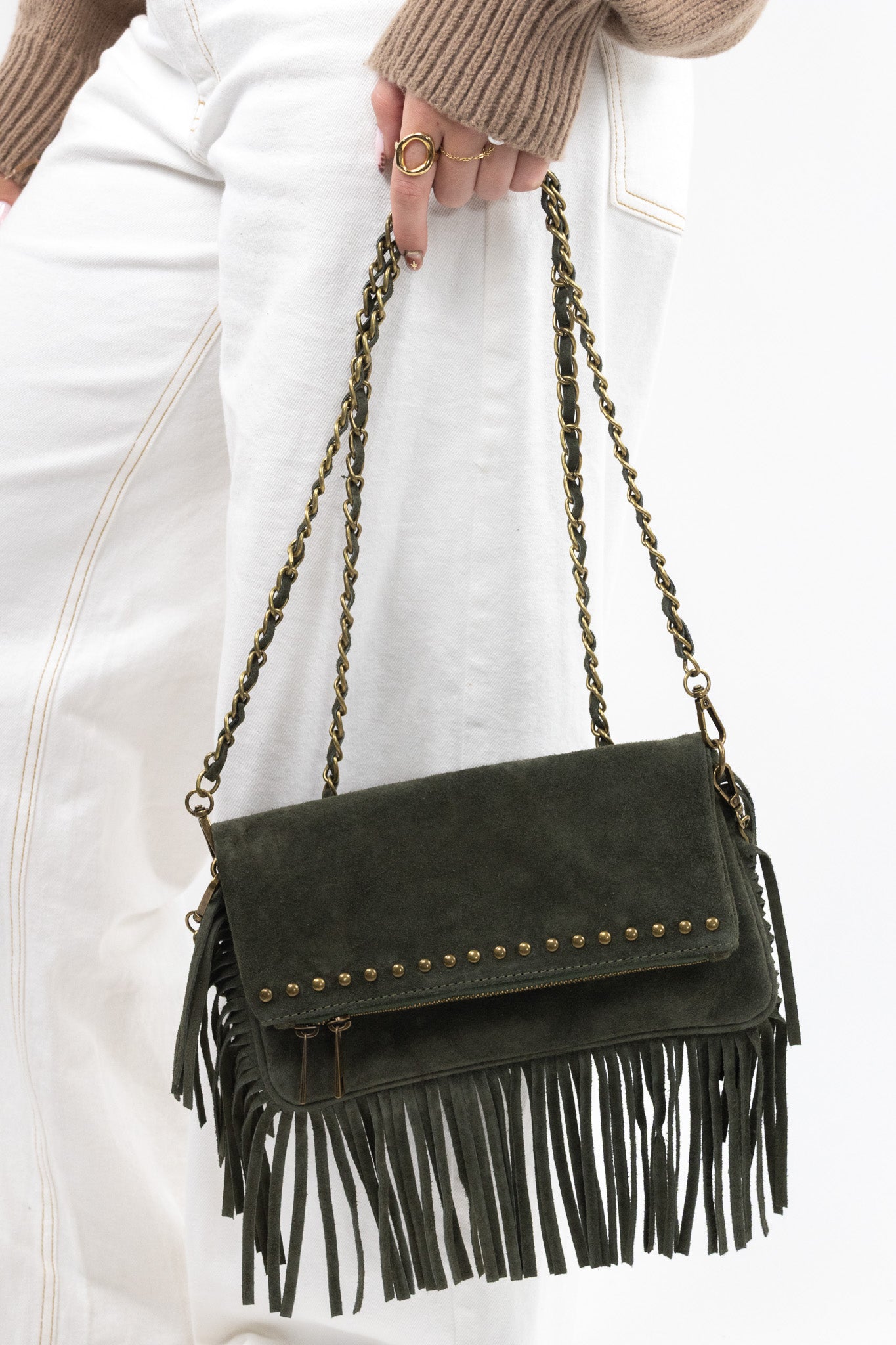 Suede Fringe Shoulder Bag