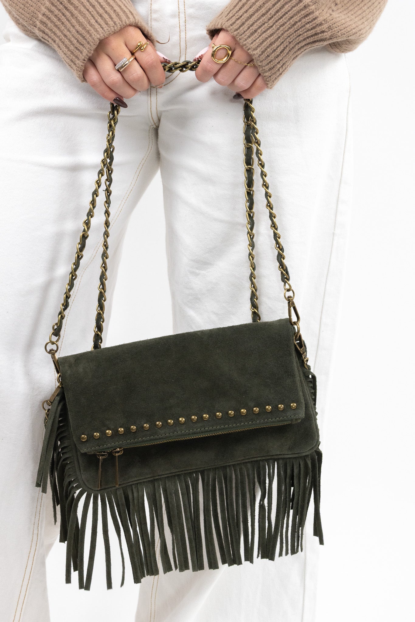 Suede Fringe Shoulder Bag