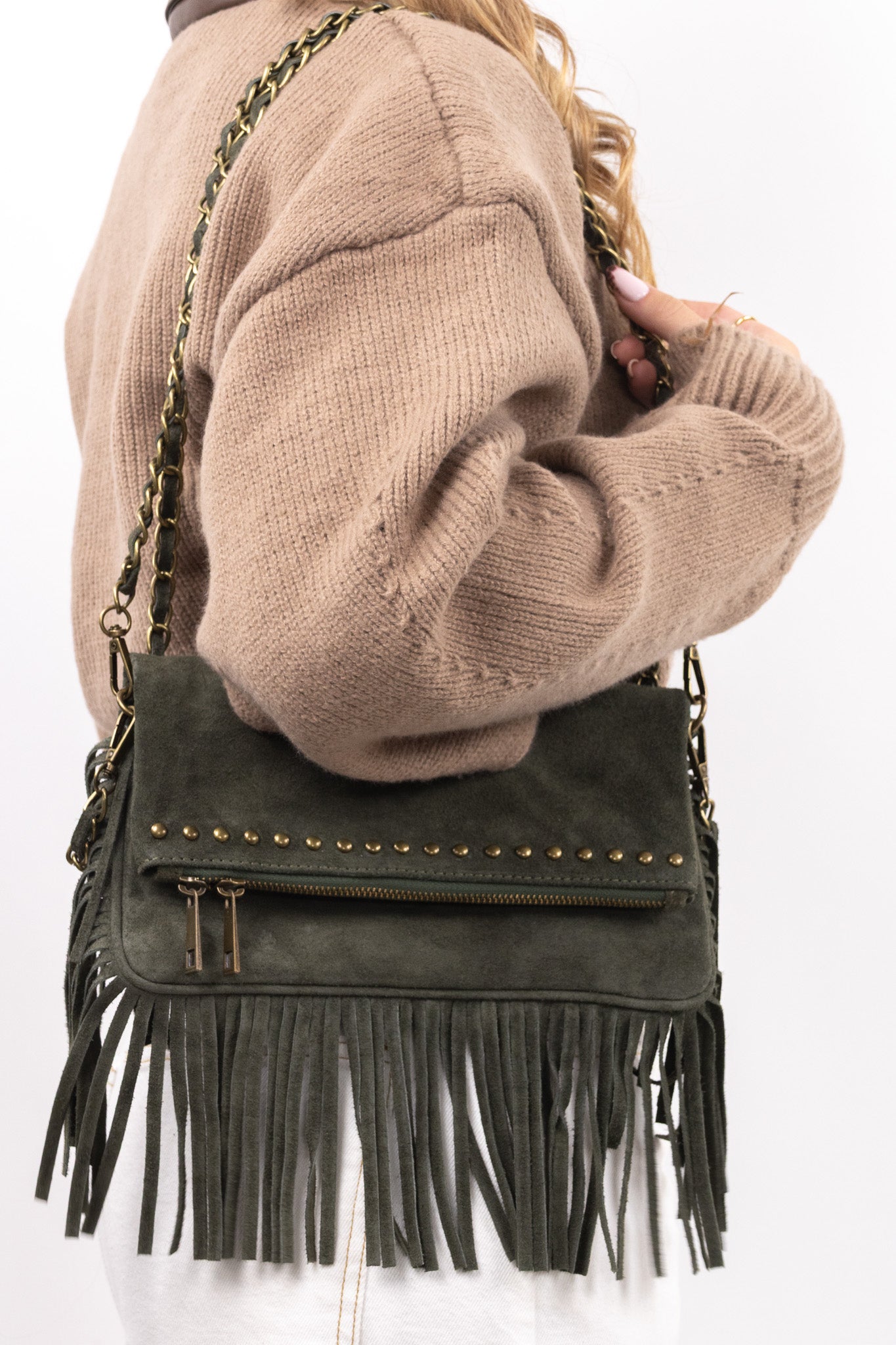 Suede Fringe Shoulder Bag