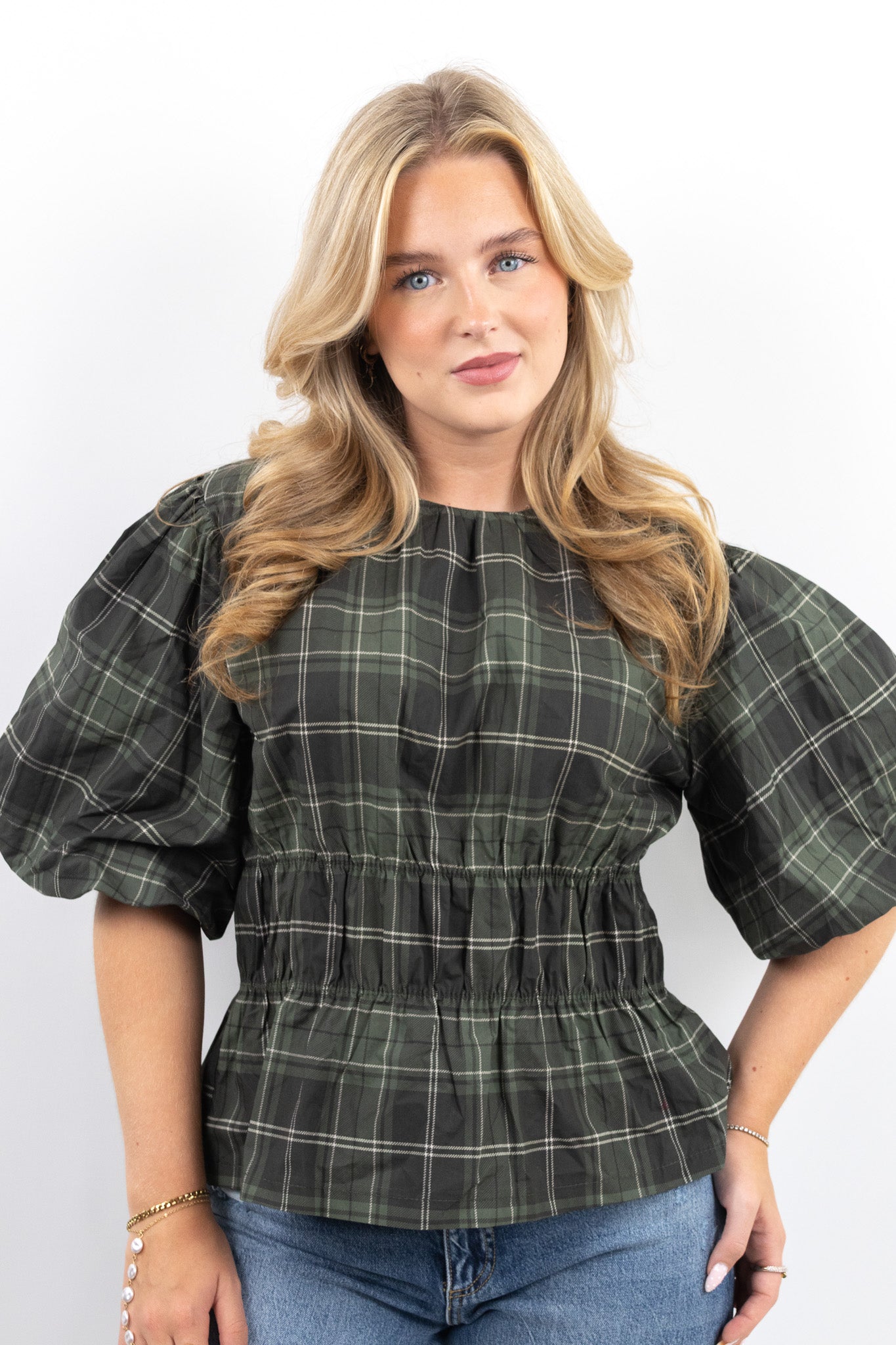 Puffed Check Blouse