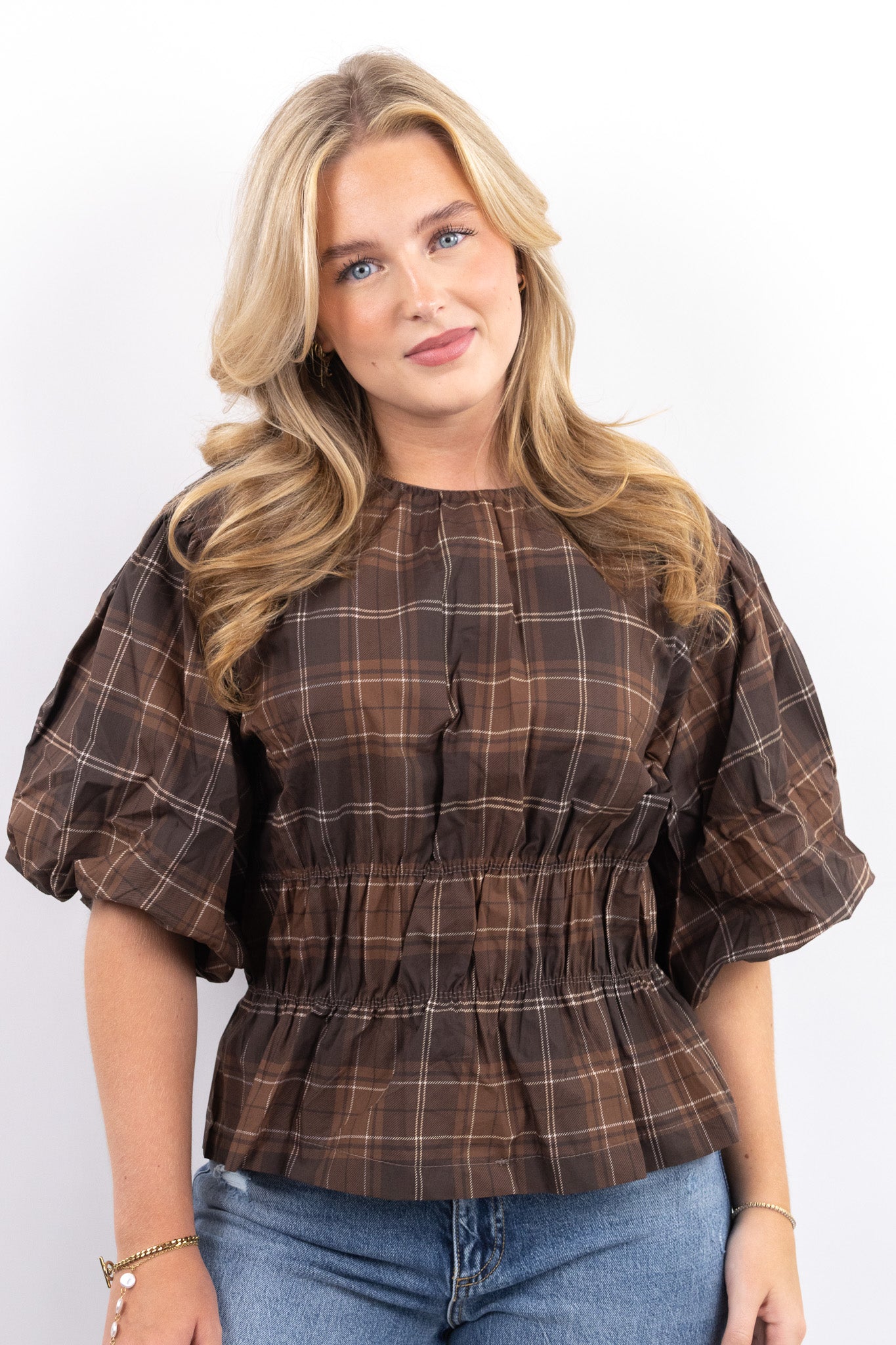 Puffed Check Blouse