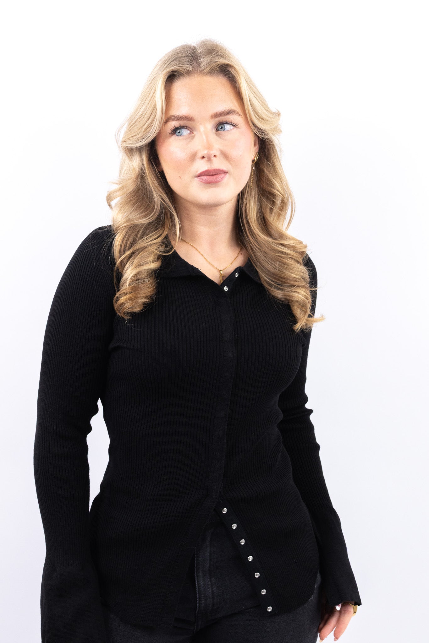 Ribbed Tailored Polo Top